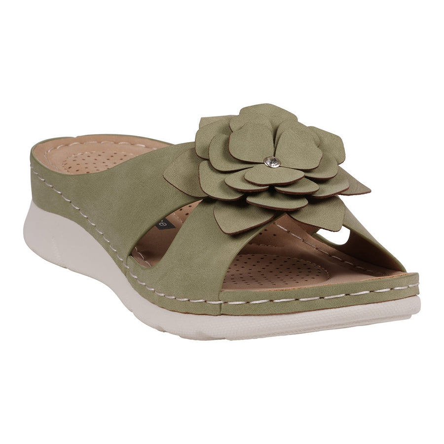 Women's Claire Green Cushioned Footbed Sandals