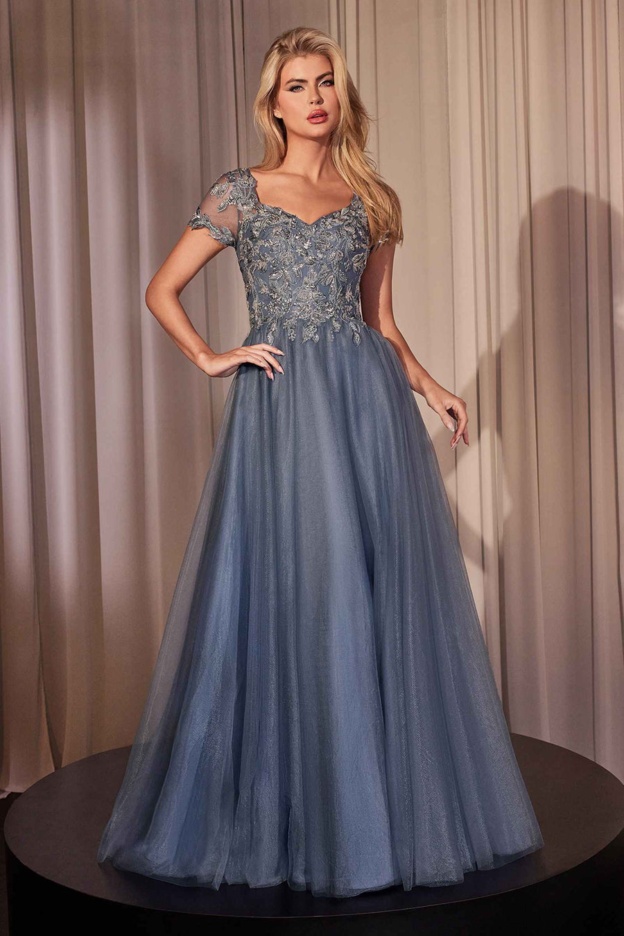 Ladivine CM360 Embellished Lace Layered Tulle Ball Gown