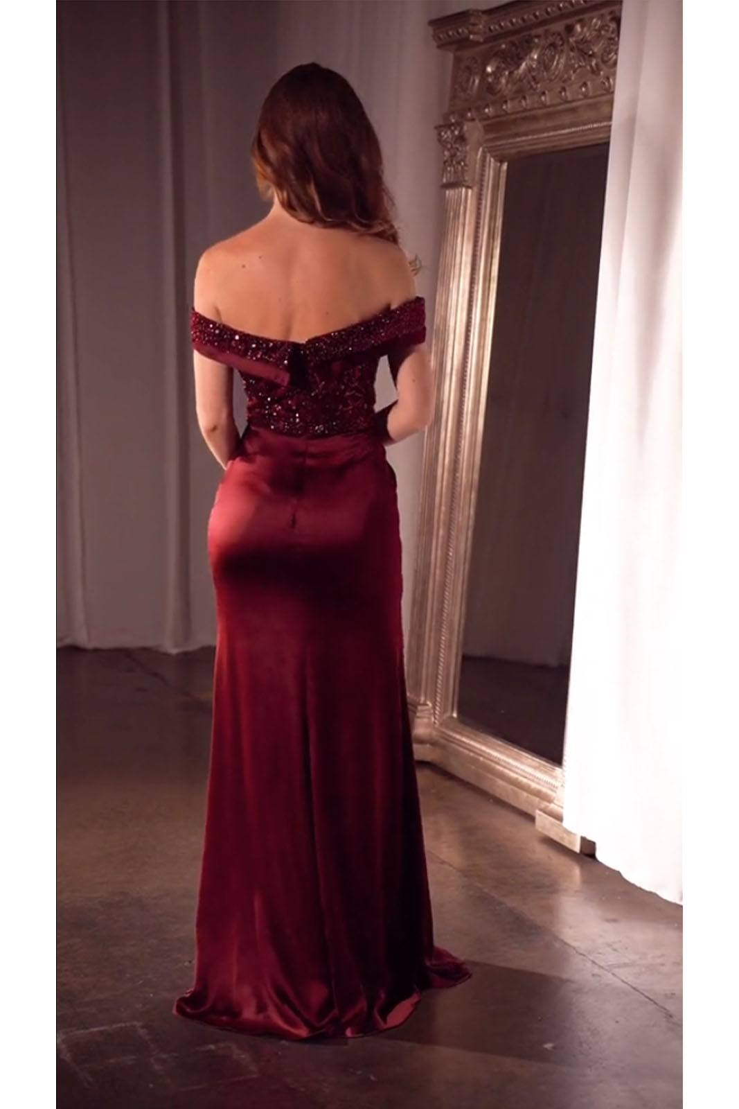 Ladivine CR877 Dress Off the Shoulder Sequin Bodice Formal Gown