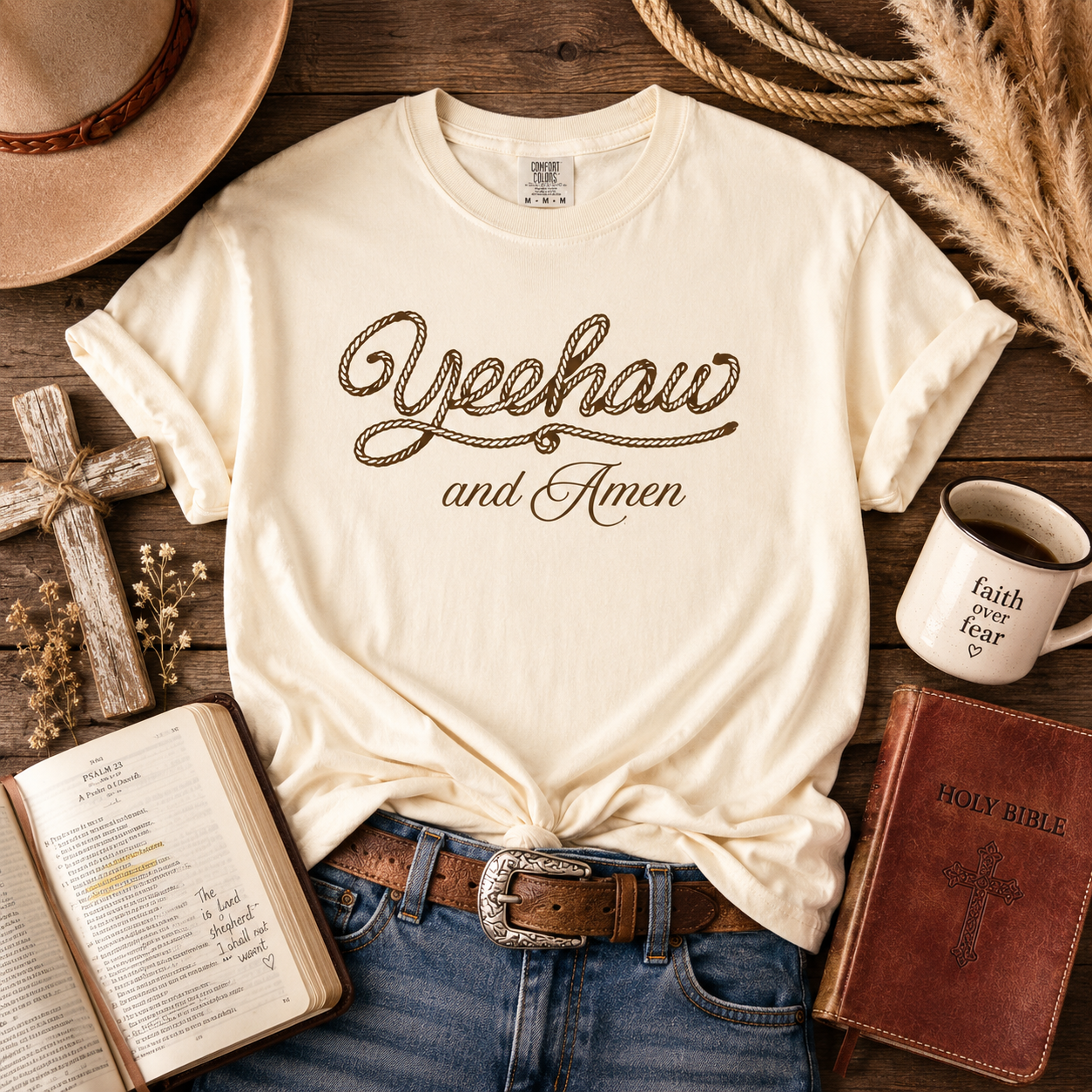 Yeehaw and Amen Christian Graphic Tee