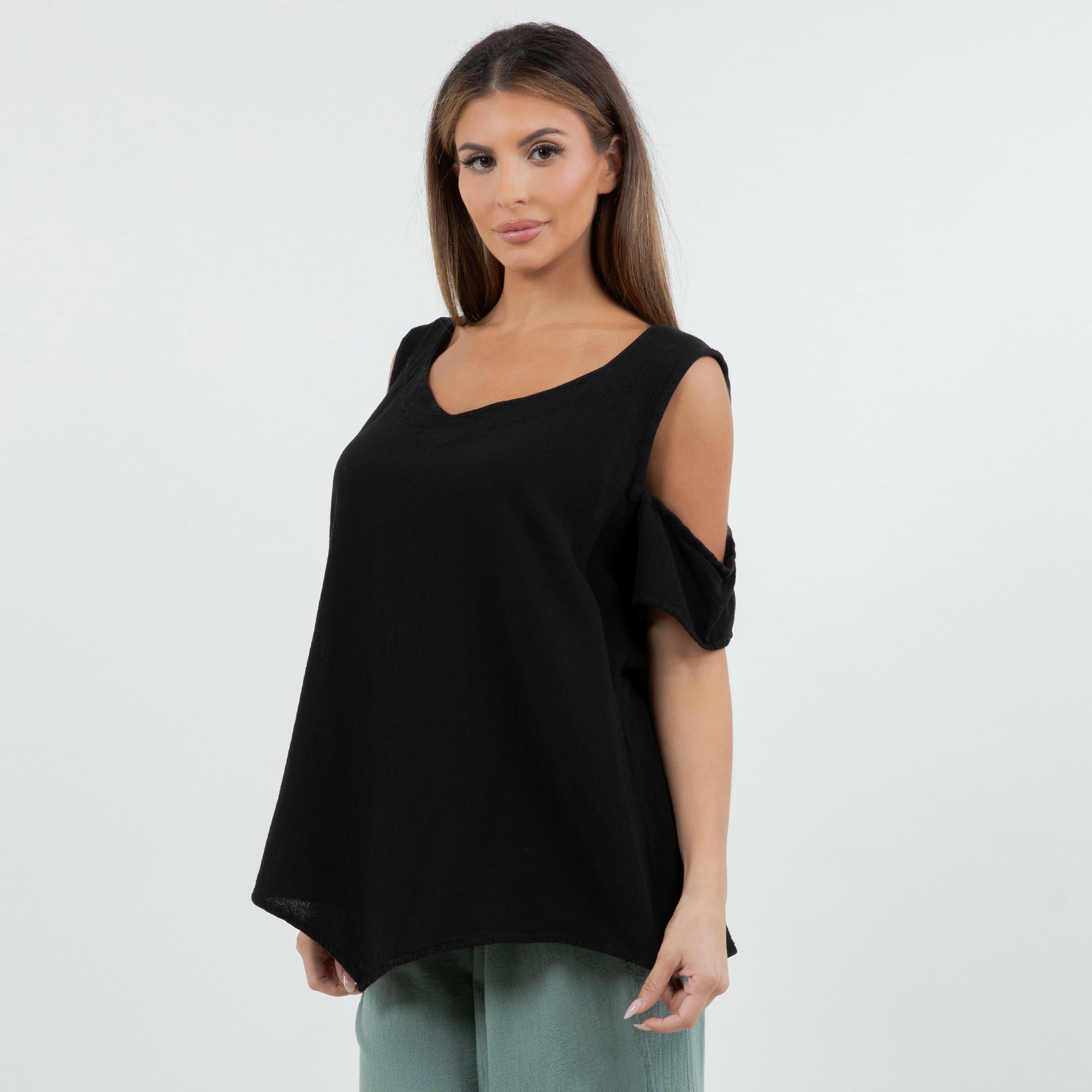 Mylie Cold Shoulder Top 100% Cotton Gauze