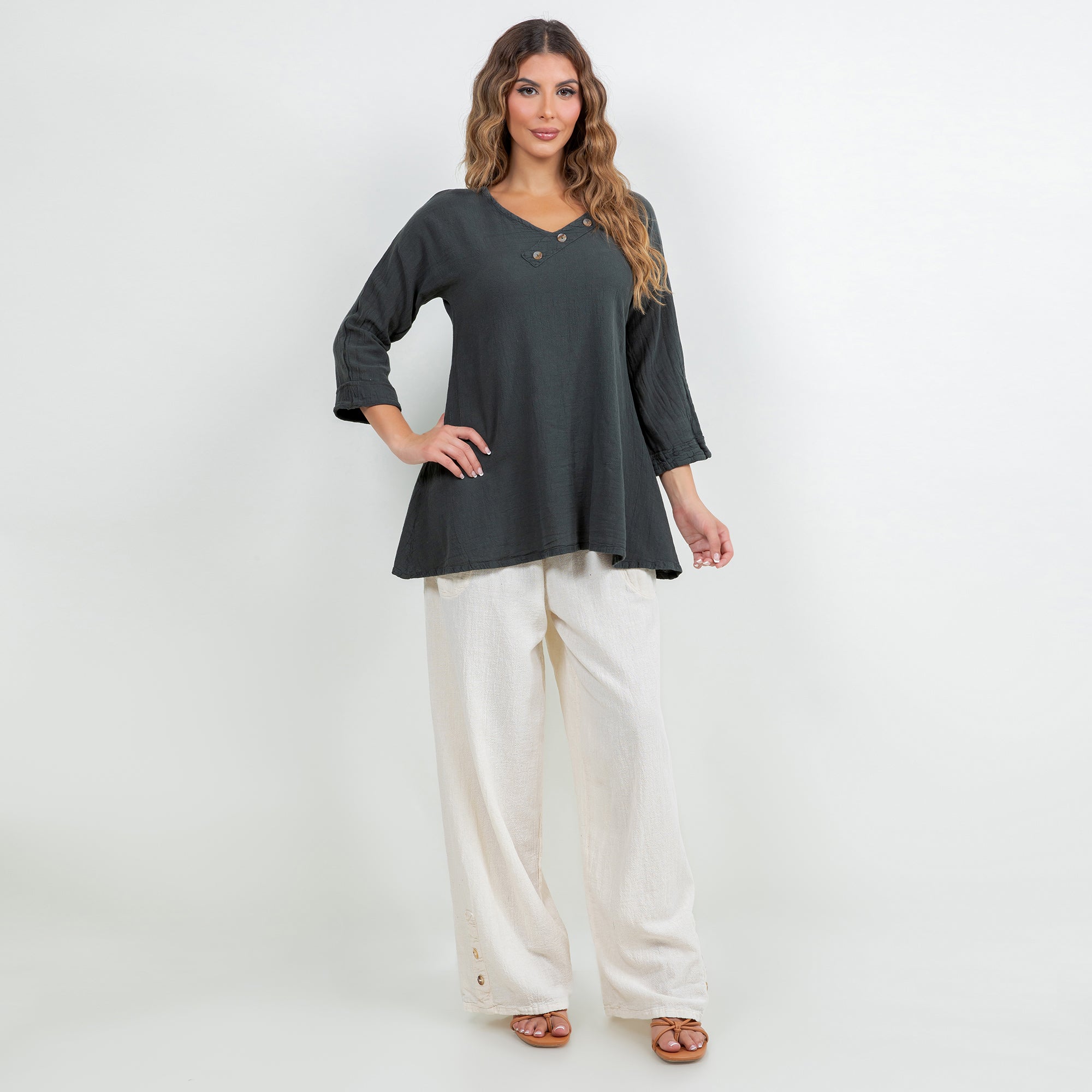 Lu V-Neck Top 100% Cotton Gauze