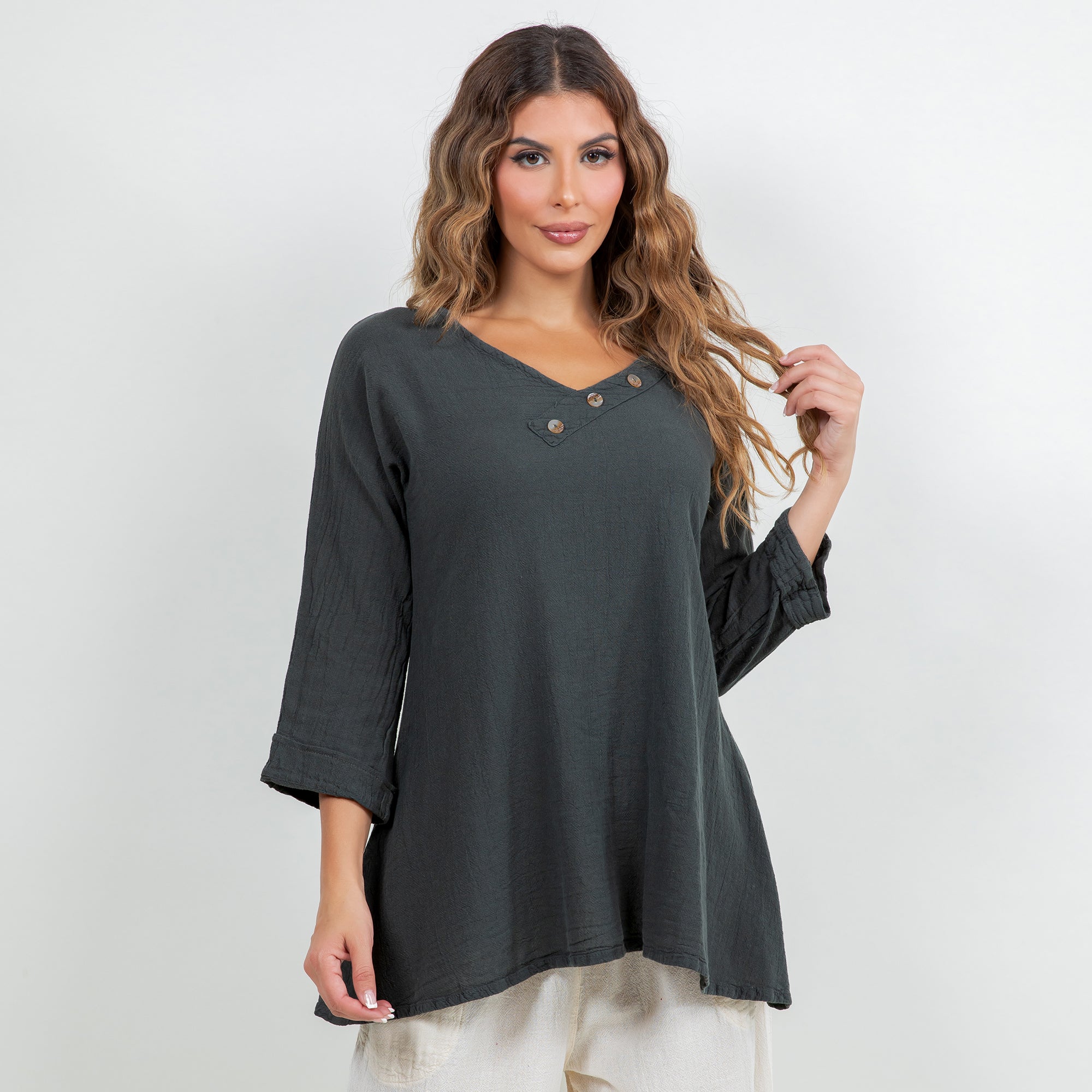 Lu V-Neck Top 100% Cotton Gauze
