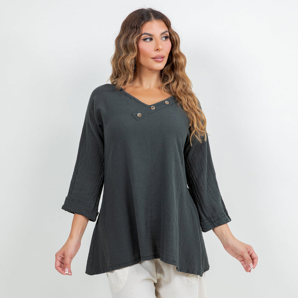 Lu V-Neck Top 100% Cotton Gauze