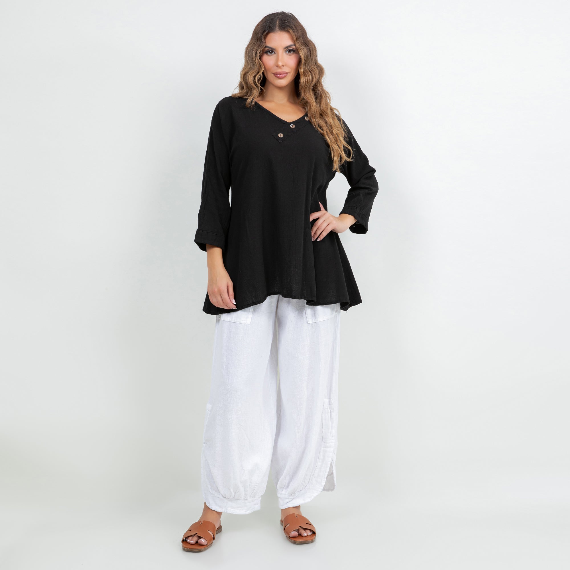 Lu V-Neck Top 100% Cotton Gauze