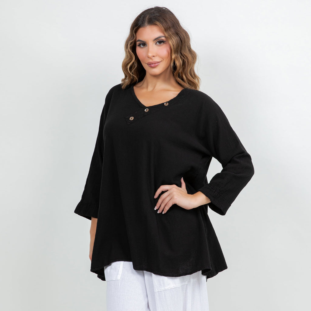 Lu V-Neck Top 100% Cotton Gauze