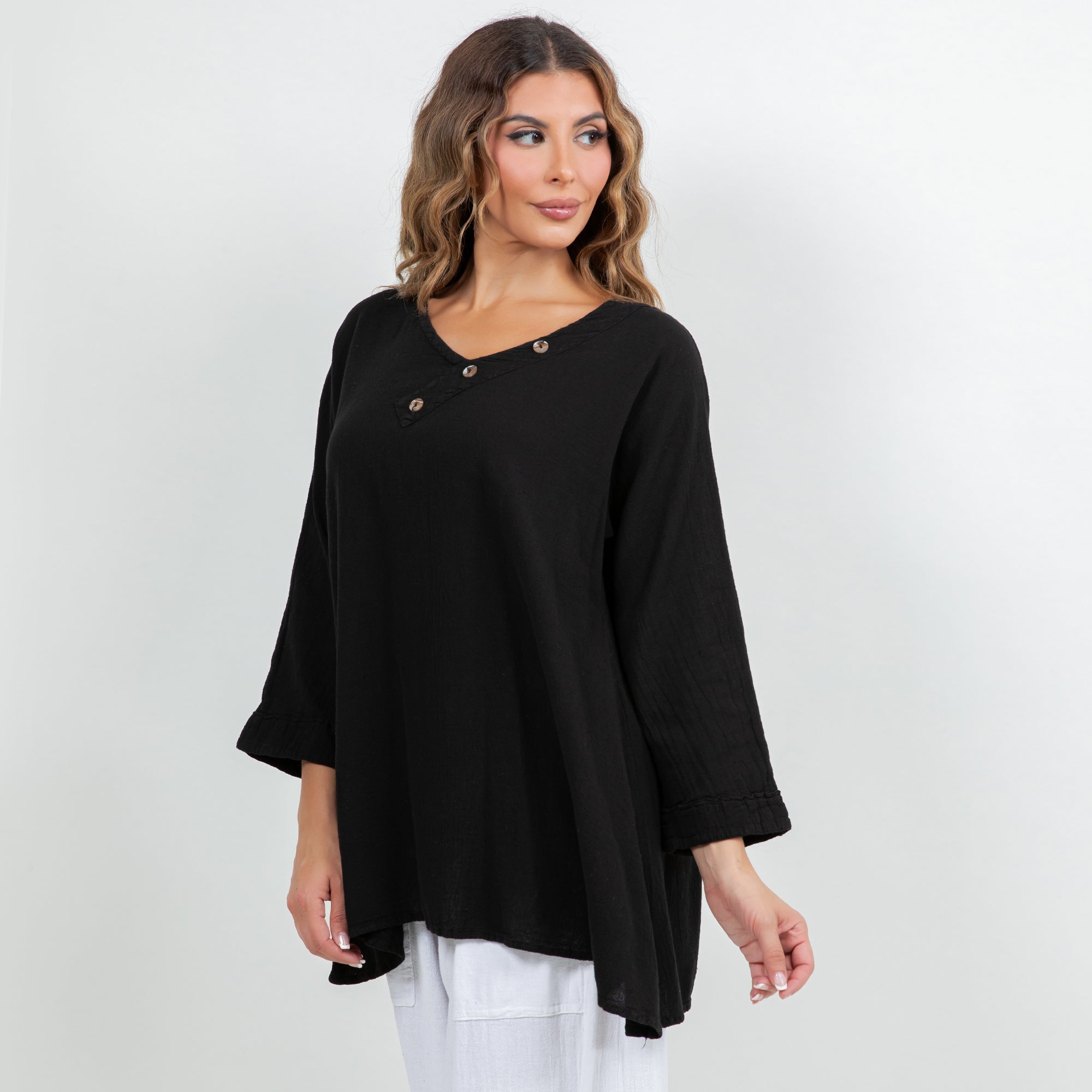 Lu V-Neck Top 100% Cotton Gauze