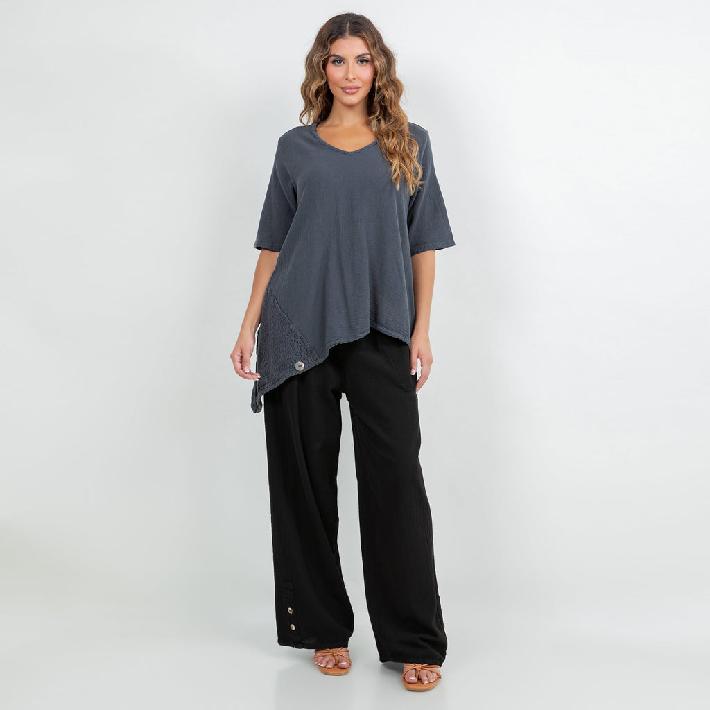 Dagny Top - Cotton Knit Accents Overlay a Fun Sidekick 100% Cotton Gauze