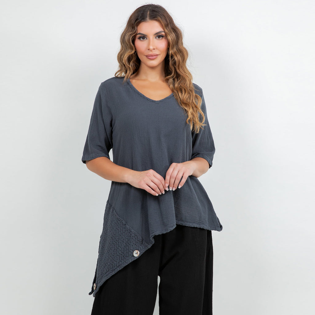 Dagny Top - Cotton Knit Accents Overlay a Fun Sidekick 100% Cotton Gauze