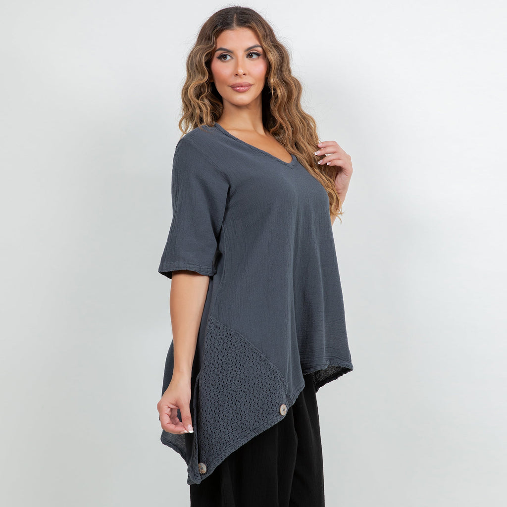 Dagny Top - Cotton Knit Accents Overlay a Fun Sidekick 100% Cotton Gauze