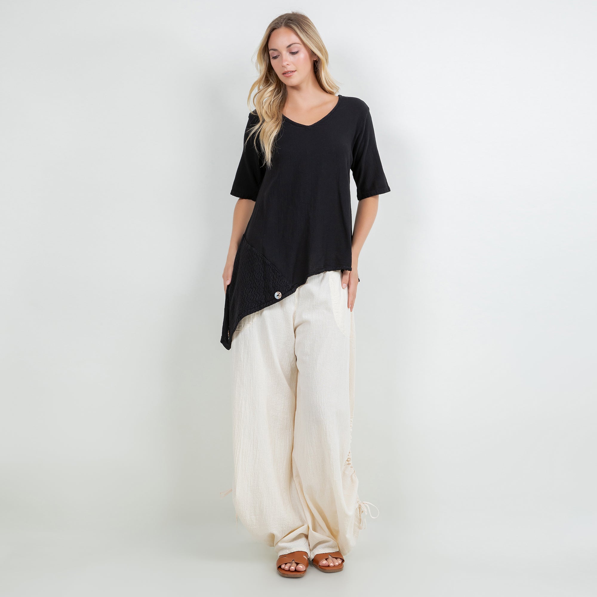 Dagny Top - Cotton Knit Accents Overlay a Fun Sidekick 100% Cotton Gauze