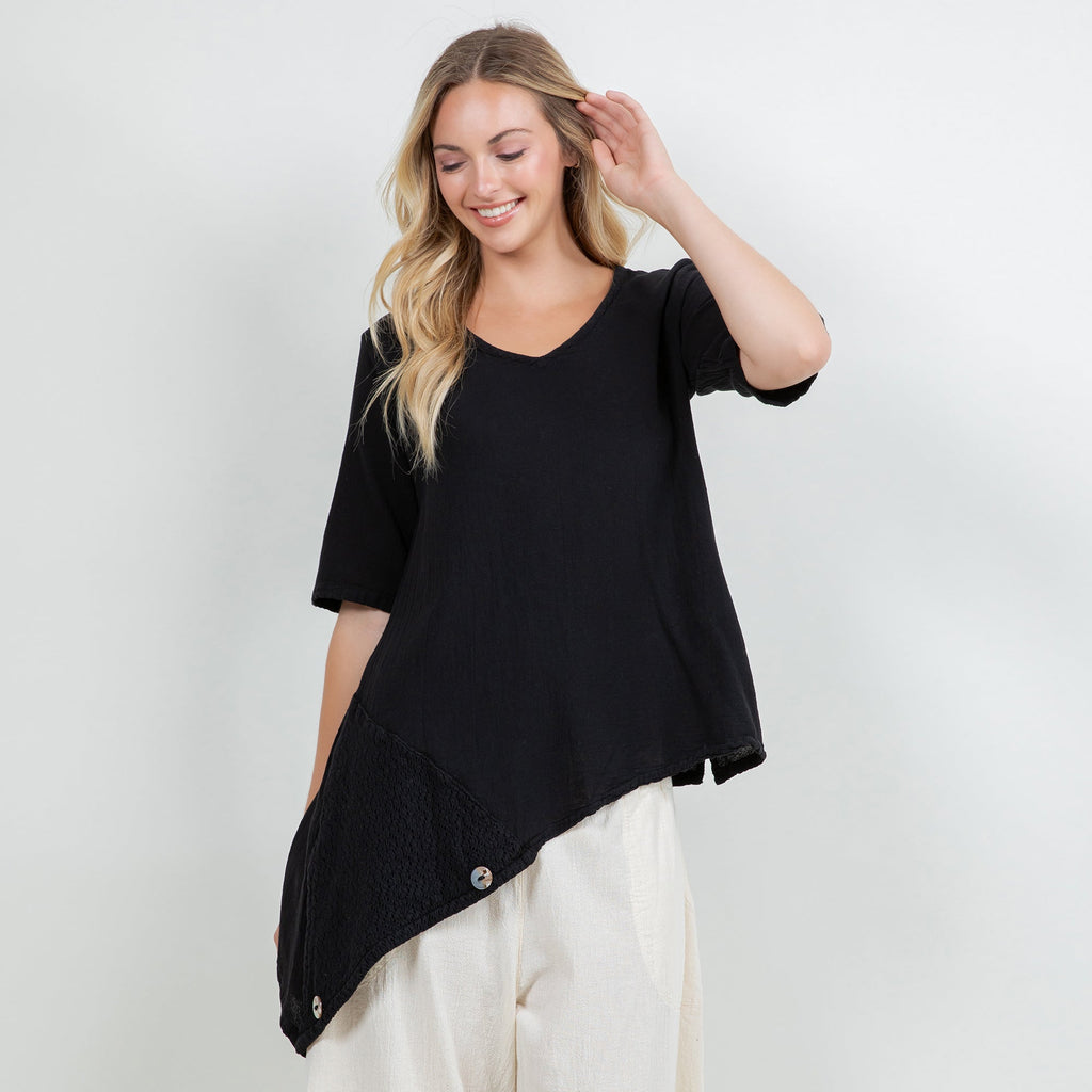 Dagny Top - Cotton Knit Accents Overlay a Fun Sidekick 100% Cotton Gauze