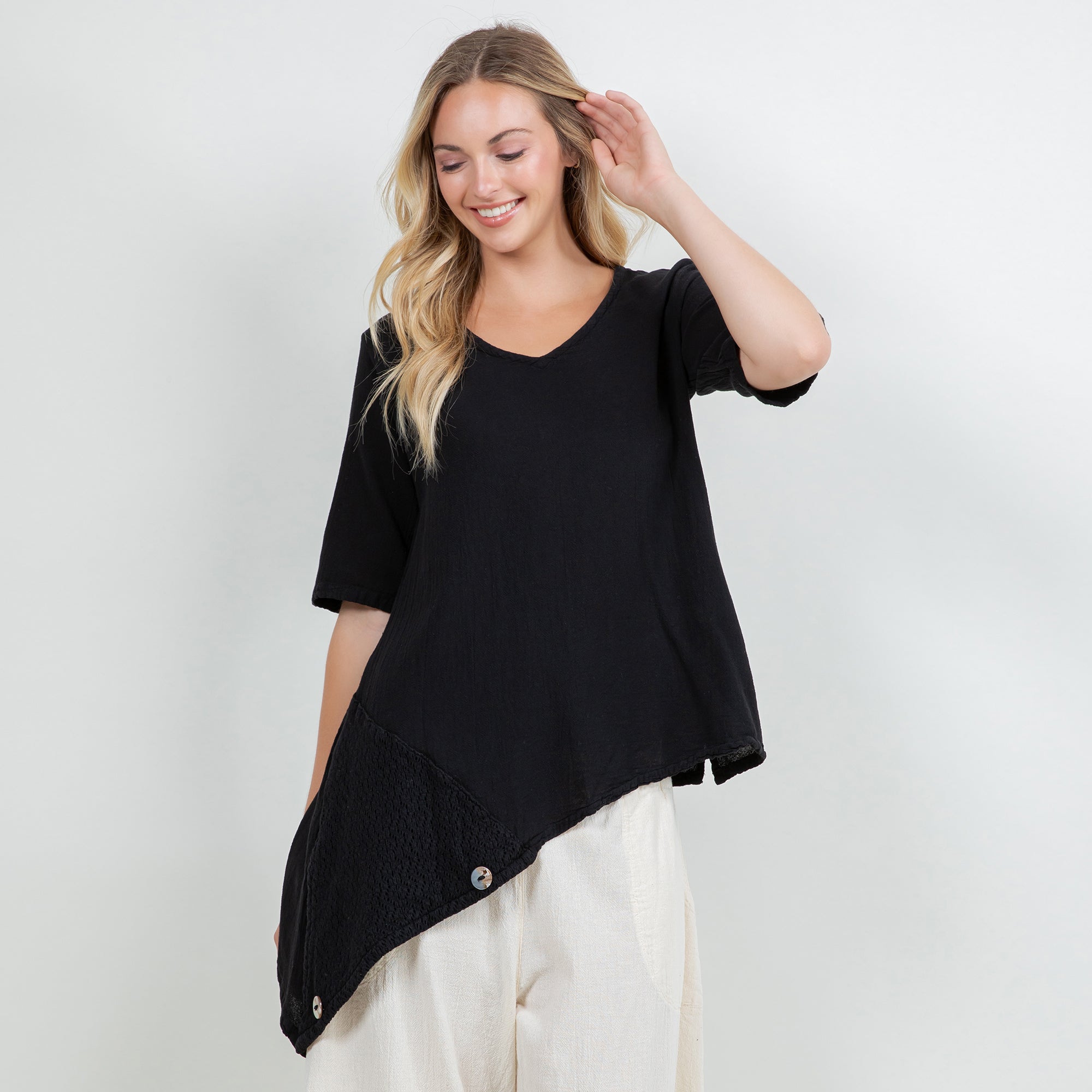 Dagny Top - Cotton Knit Accents Overlay a Fun Sidekick 100% Cotton Gauze