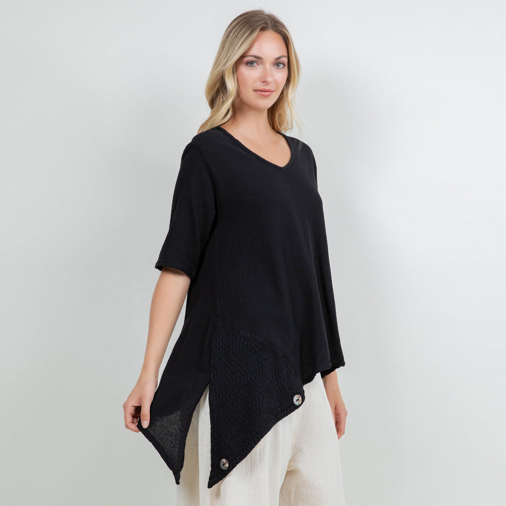 Dagny Top - Cotton Knit Accents Overlay a Fun Sidekick 100% Cotton Gauze