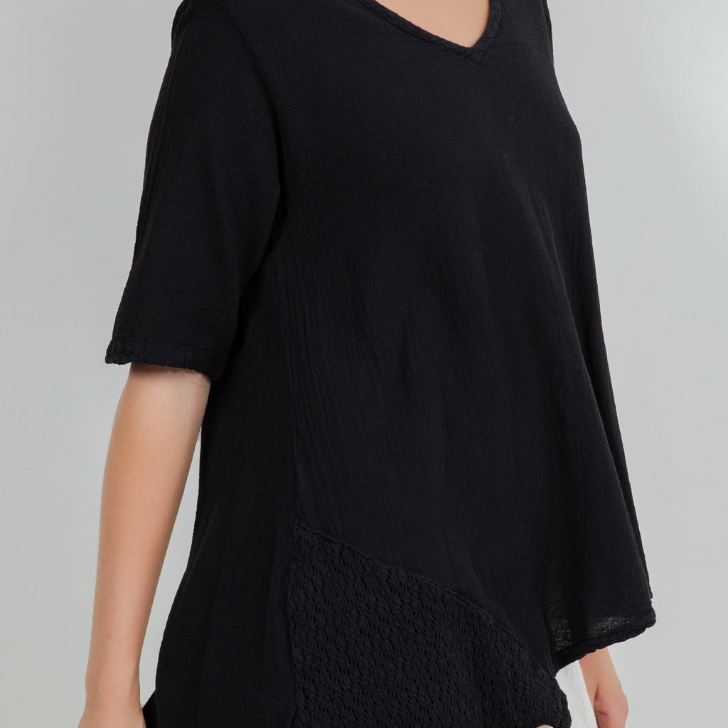 Dagny Top - Cotton Knit Accents Overlay a Fun Sidekick 100% Cotton Gauze