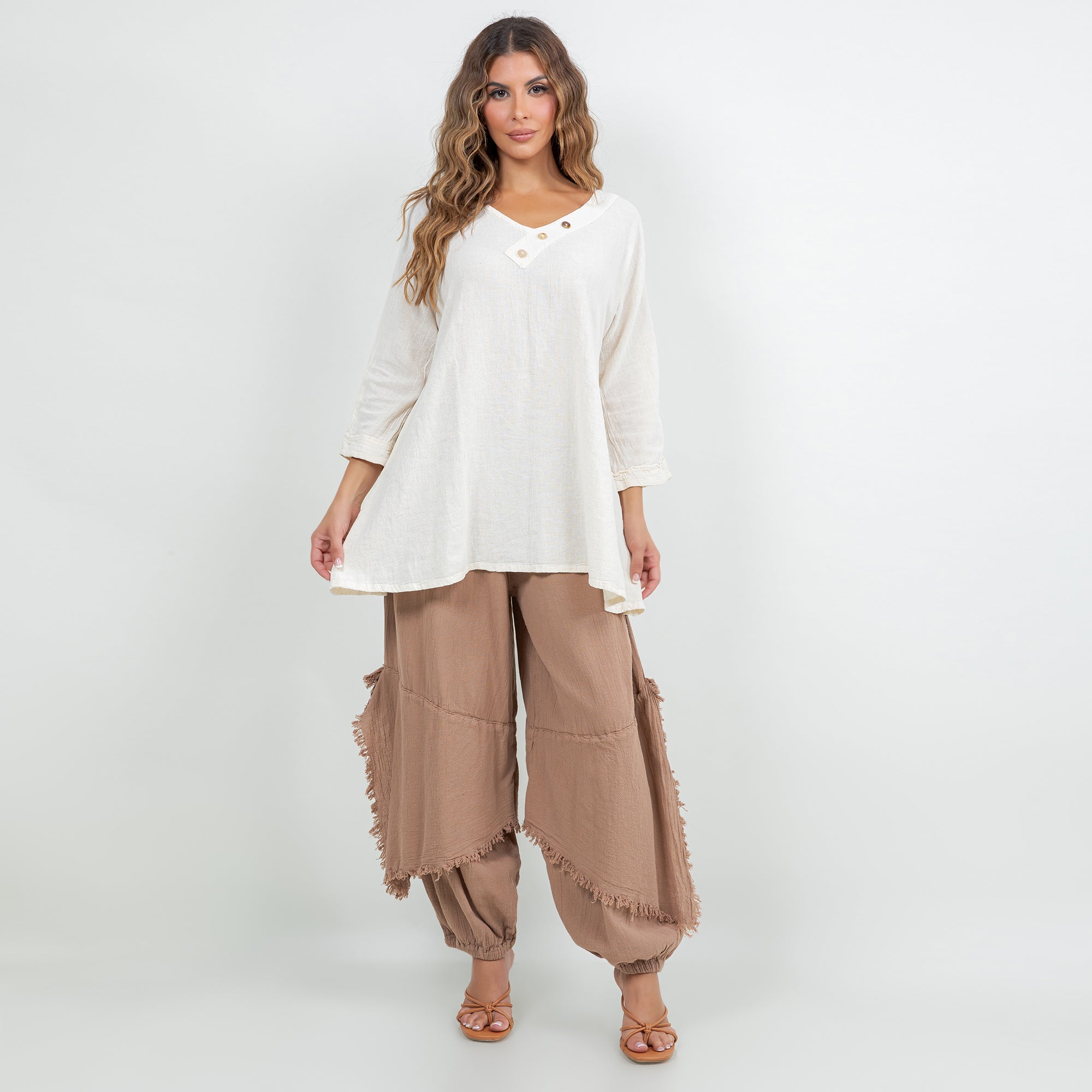 Lu V-Neck Top 100% Cotton Gauze
