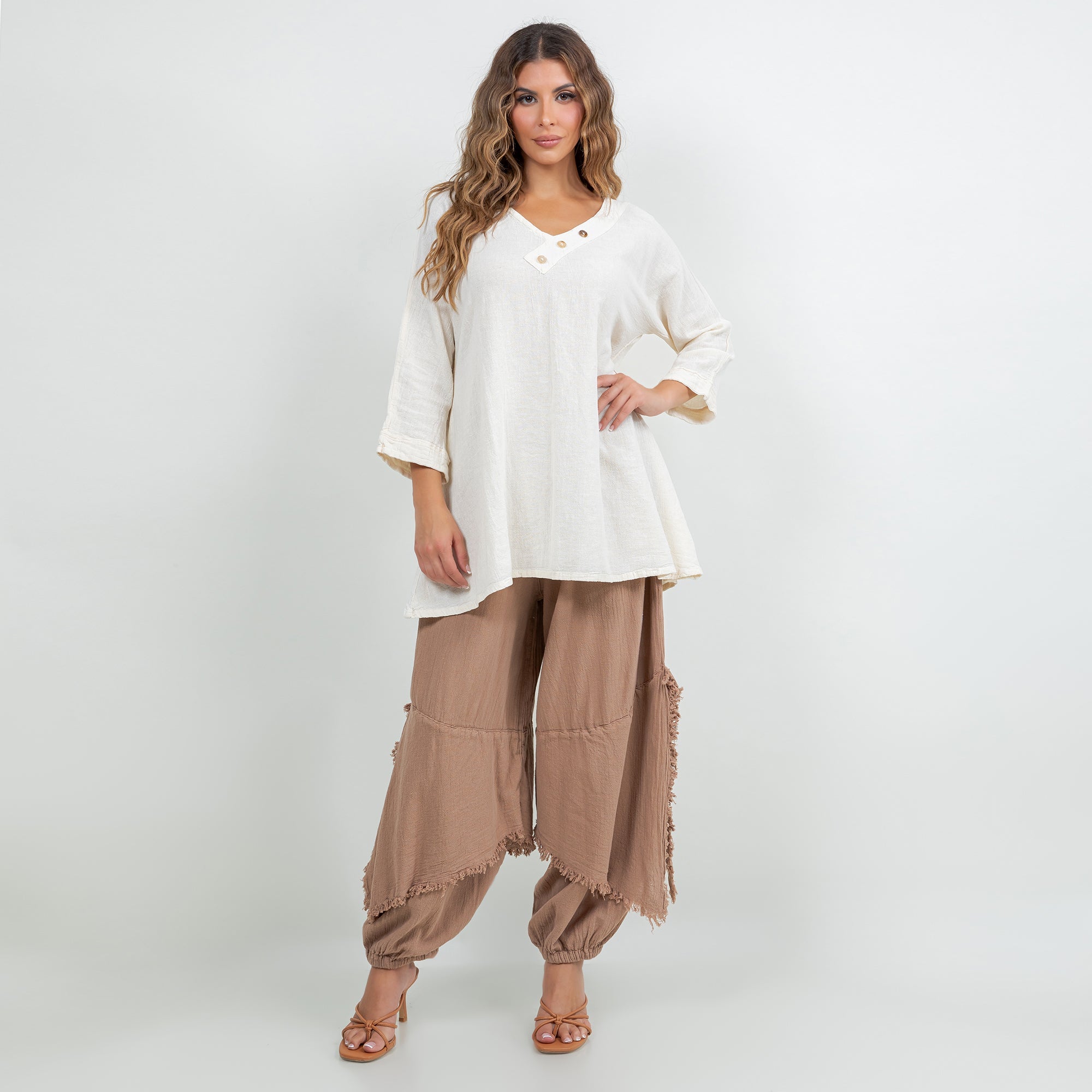 Lu V-Neck Top 100% Cotton Gauze