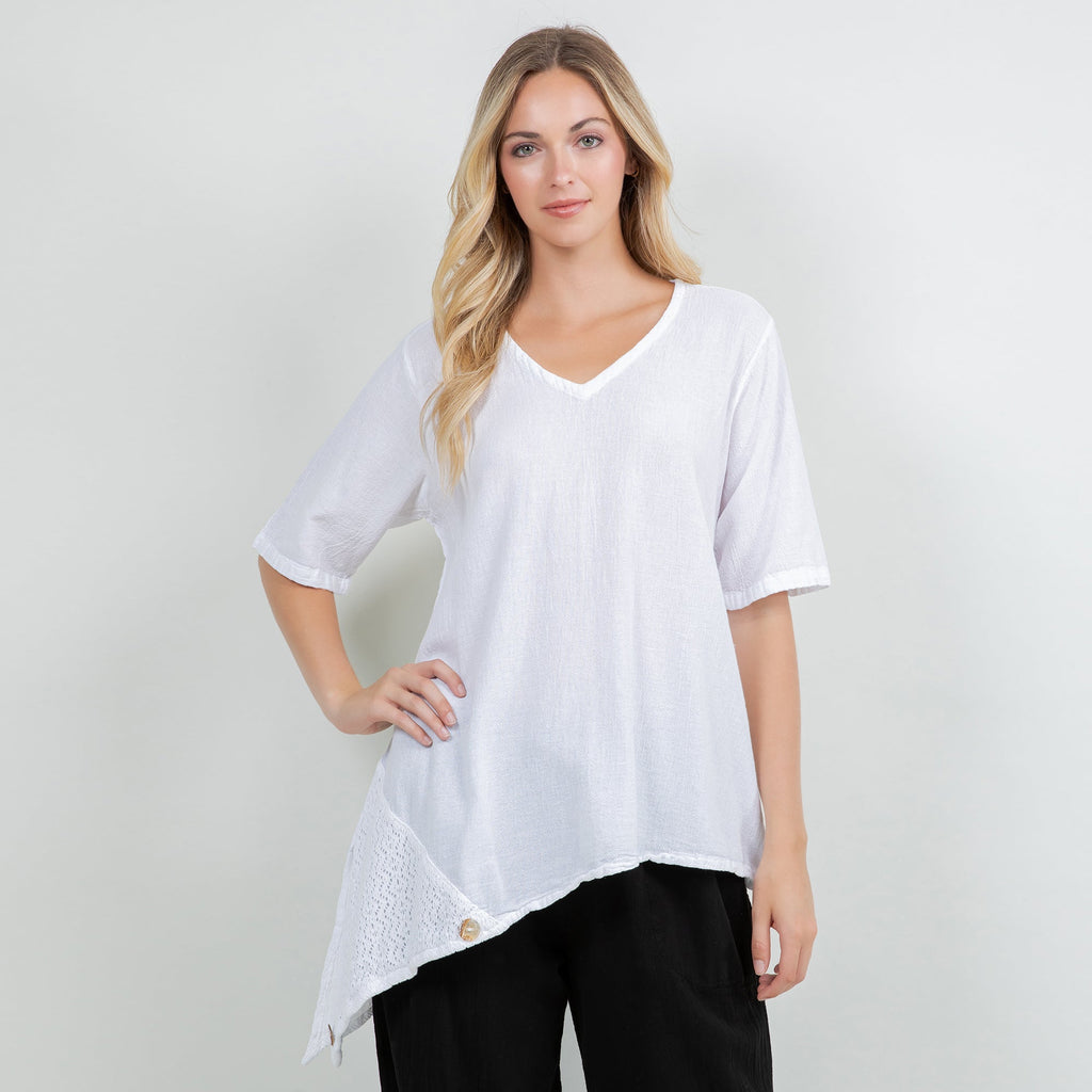 Dagny Top - Cotton Knit Accents Overlay a Fun Sidekick 100% Cotton Gauze