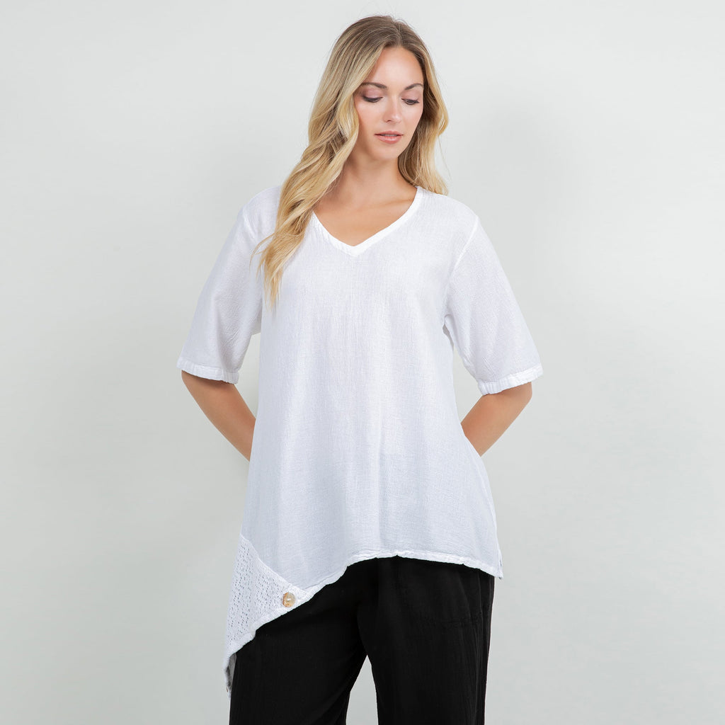 Dagny Top - Cotton Knit Accents Overlay a Fun Sidekick 100% Cotton Gauze