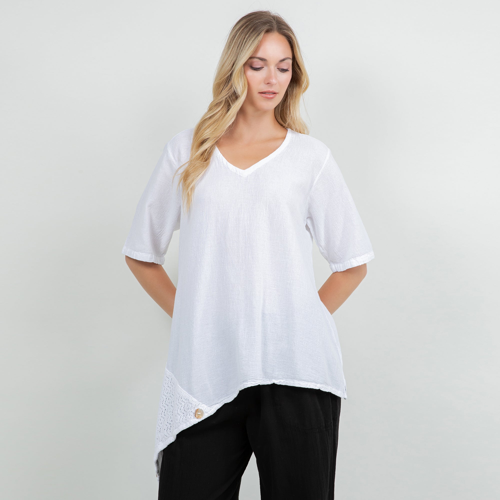 Dagny Top - Cotton Knit Accents Overlay a Fun Sidekick 100% Cotton Gauze