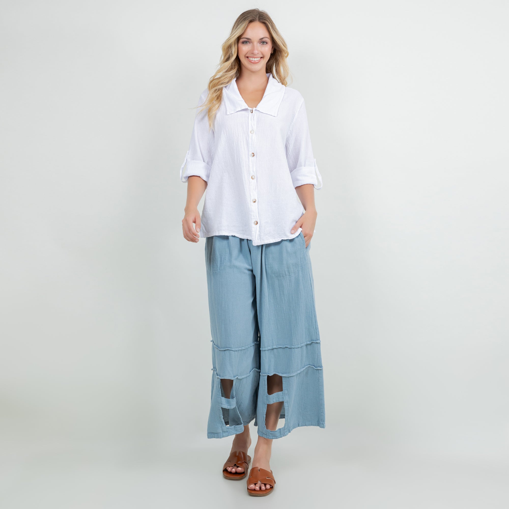 Sloanne Button-Up  100% Cotton Gauze