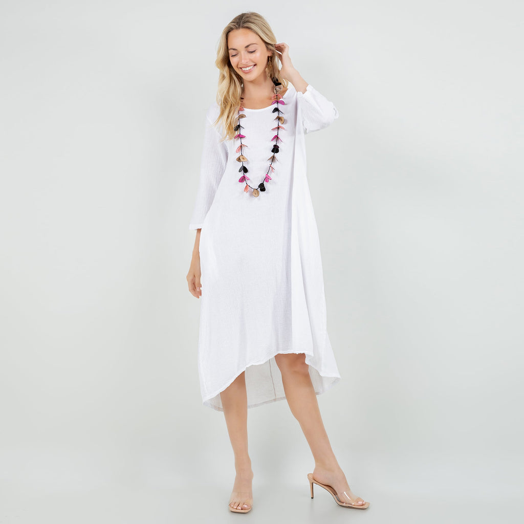 Ellen Our Hi-Low Cotton Gauze Dress with Sleeves and Pockets