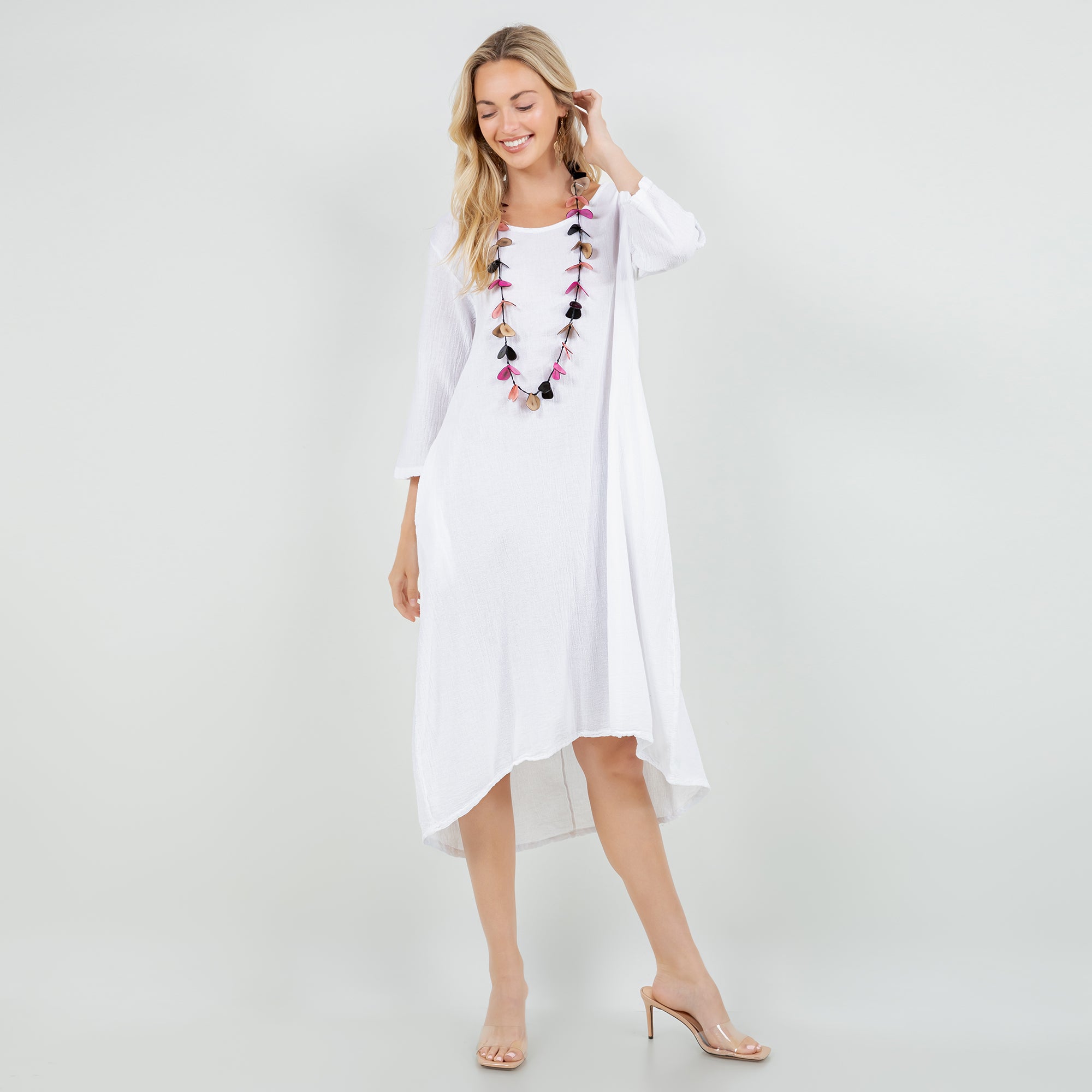 Ellen Our Hi-Low Cotton Gauze Dress with Sleeves and Pockets