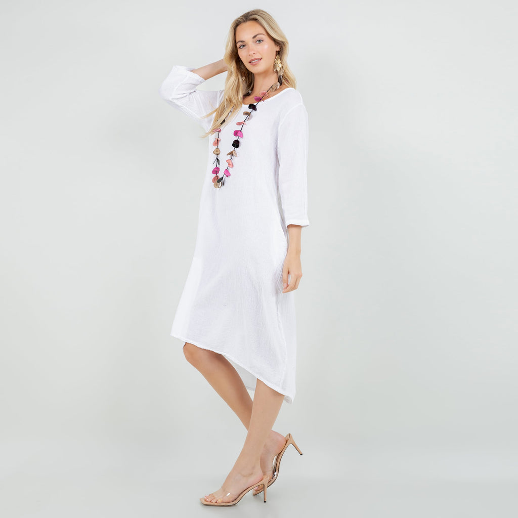 Ellen Our Hi-Low Cotton Gauze Dress with Sleeves and Pockets