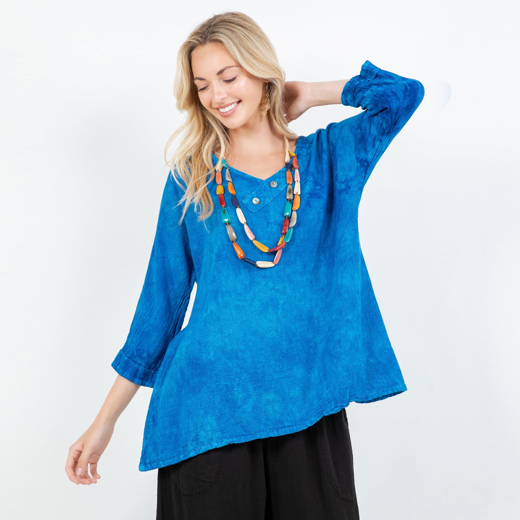 Lu V-Neck Top 100% Cotton Gauze