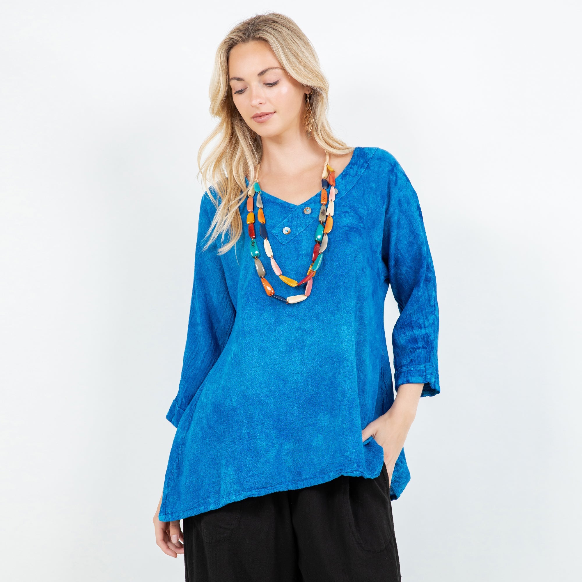 Lu V-Neck Top 100% Cotton Gauze