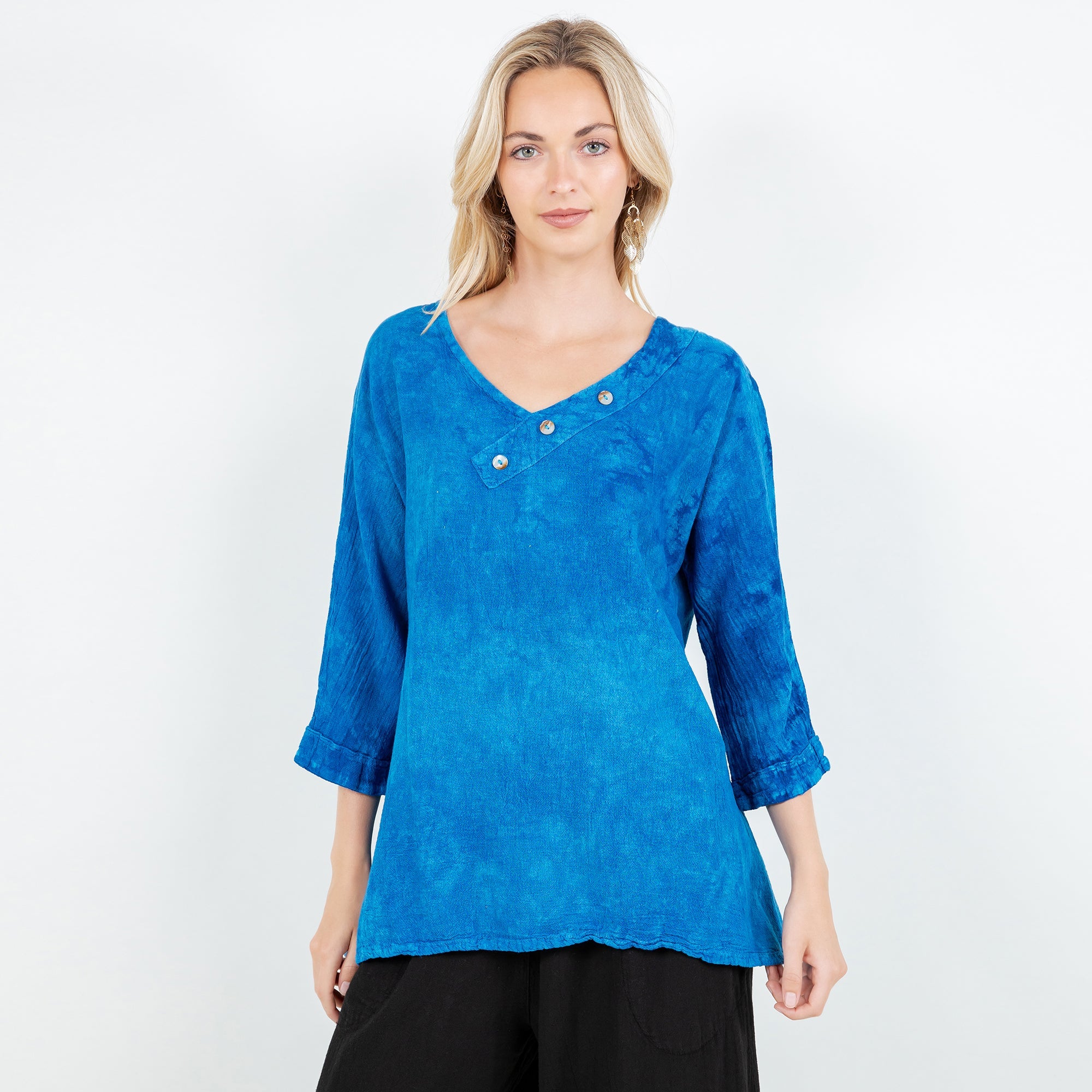 Lu V-Neck Top 100% Cotton Gauze