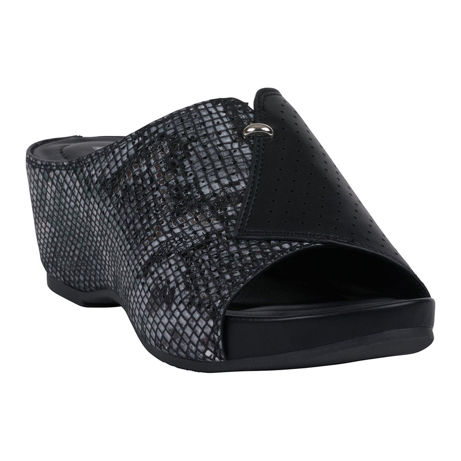 Women's Dacia Black Snake-Skin Wedge Sandals