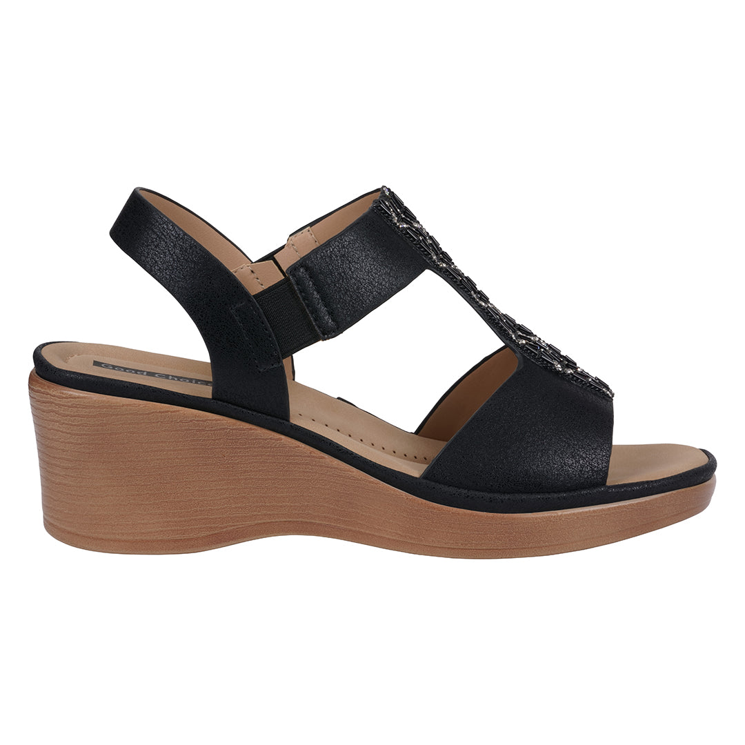 Women's Elissa Black Embellished Wedge Sandals
