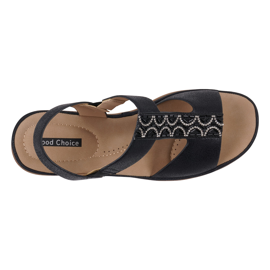 Women's Elissa Black Embellished Wedge Sandals