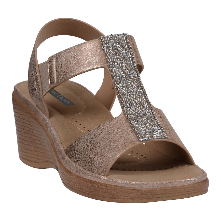Women's Elissa Rose Gold Embellished Wedge Sandals