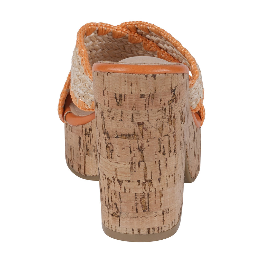 Elsa Orange Woven Cross Strap Wooden Platform Heeled Sandals