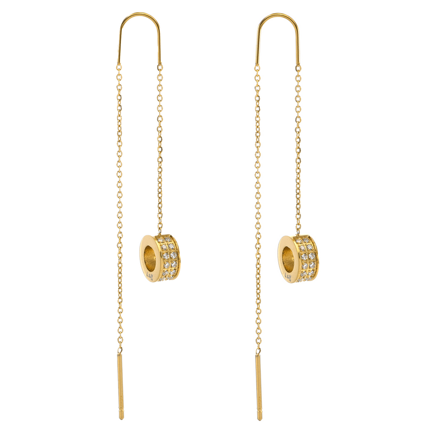 ER228G B.Tiff Gold Thread Dangling Pavé Circle Earrings
