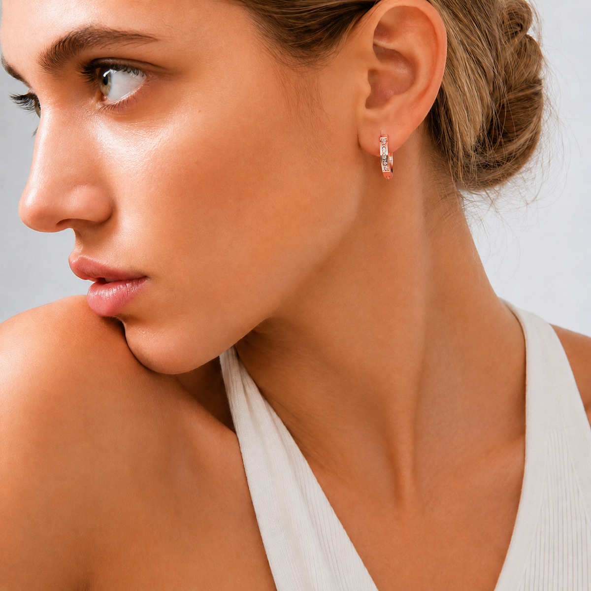 ER305RG B.Tiff Rose Gold Pavé 18-Stone Hoop Earrings