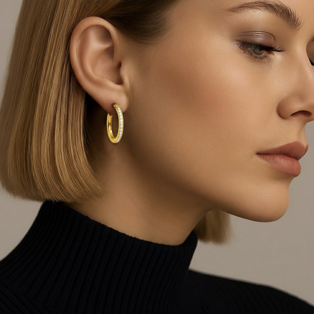 ER310G B.Tiff Gold Pavé 28-Stone Classic Small Hoop Earrings