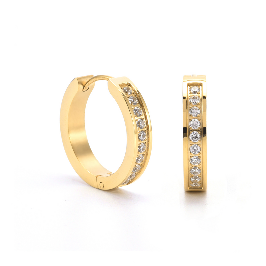ER433G B.Tiff Gold Pavé 20-Stone Hoop Earrings
