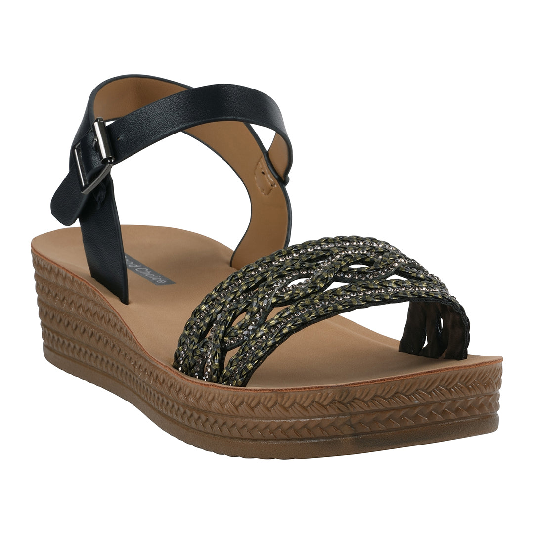 Women's Fay Black Embellished Cross Strap Sandals