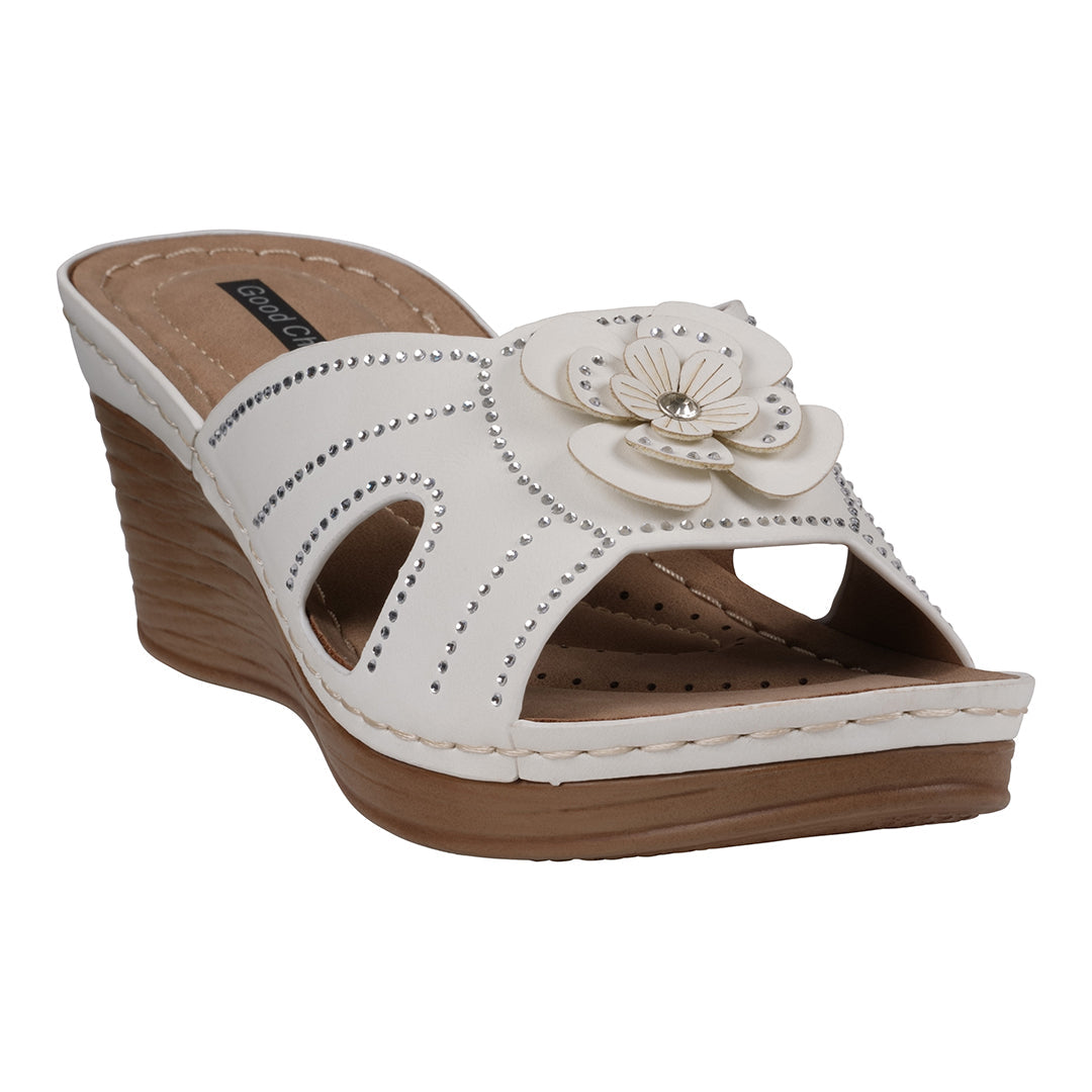 Women's Fiora White Floral Wedge Sandals