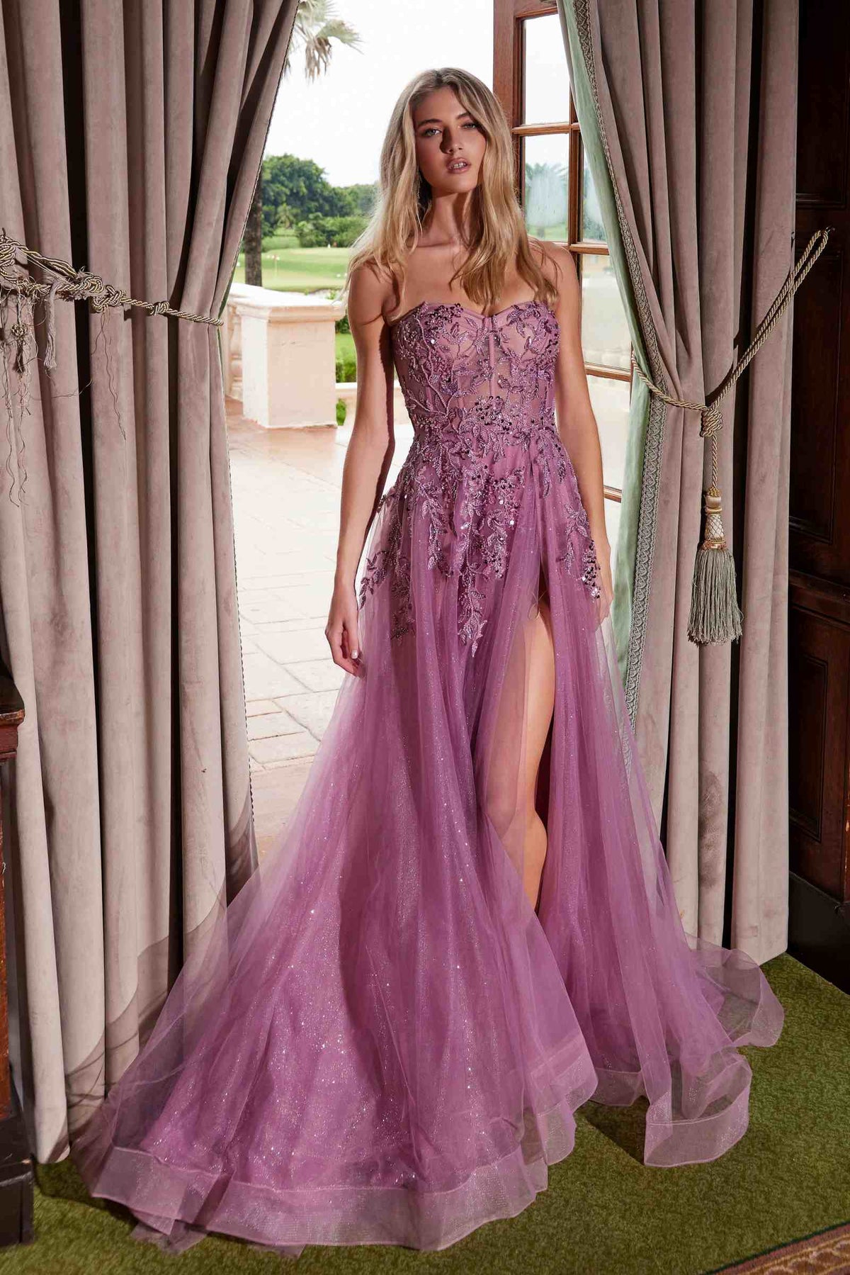 Nox Anabel G1371 Long A-Line Tulle Dress With A Sweetheart Top Sequin Applique