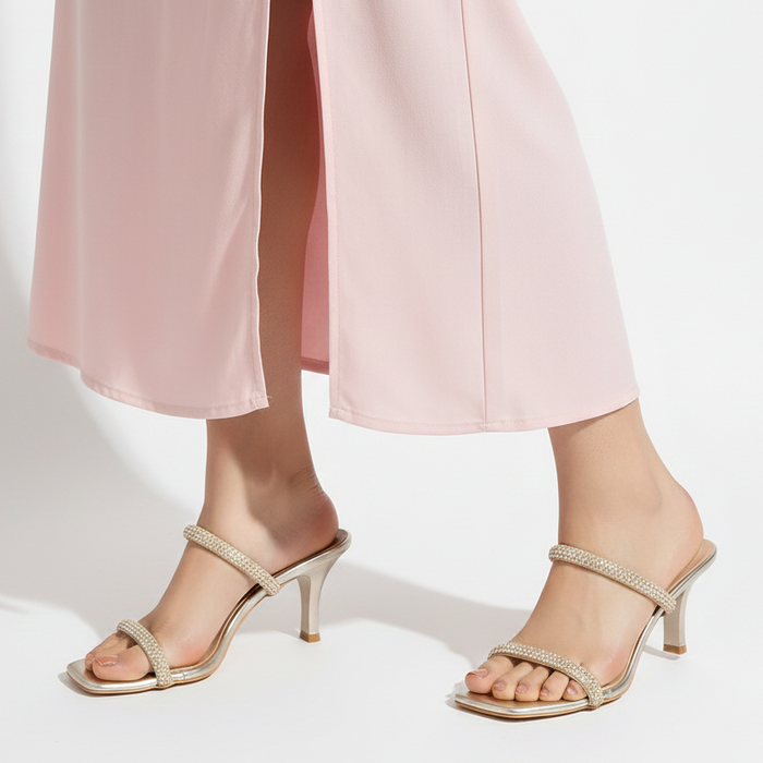 Evara - Gold Kitten Heels