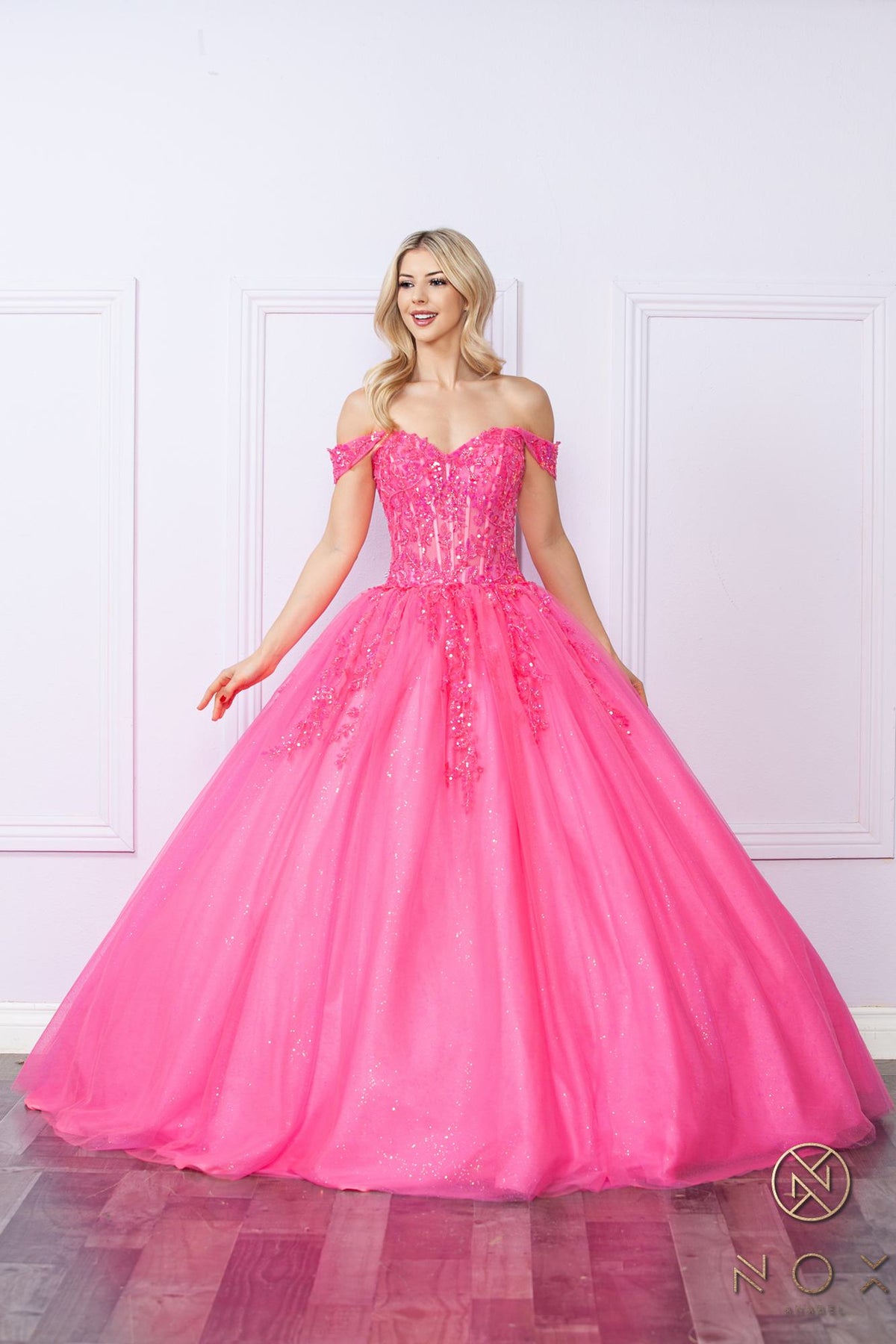 Nox Anabel H1349 Poofy Long Quinceanera Off the Shoulder Ballgown