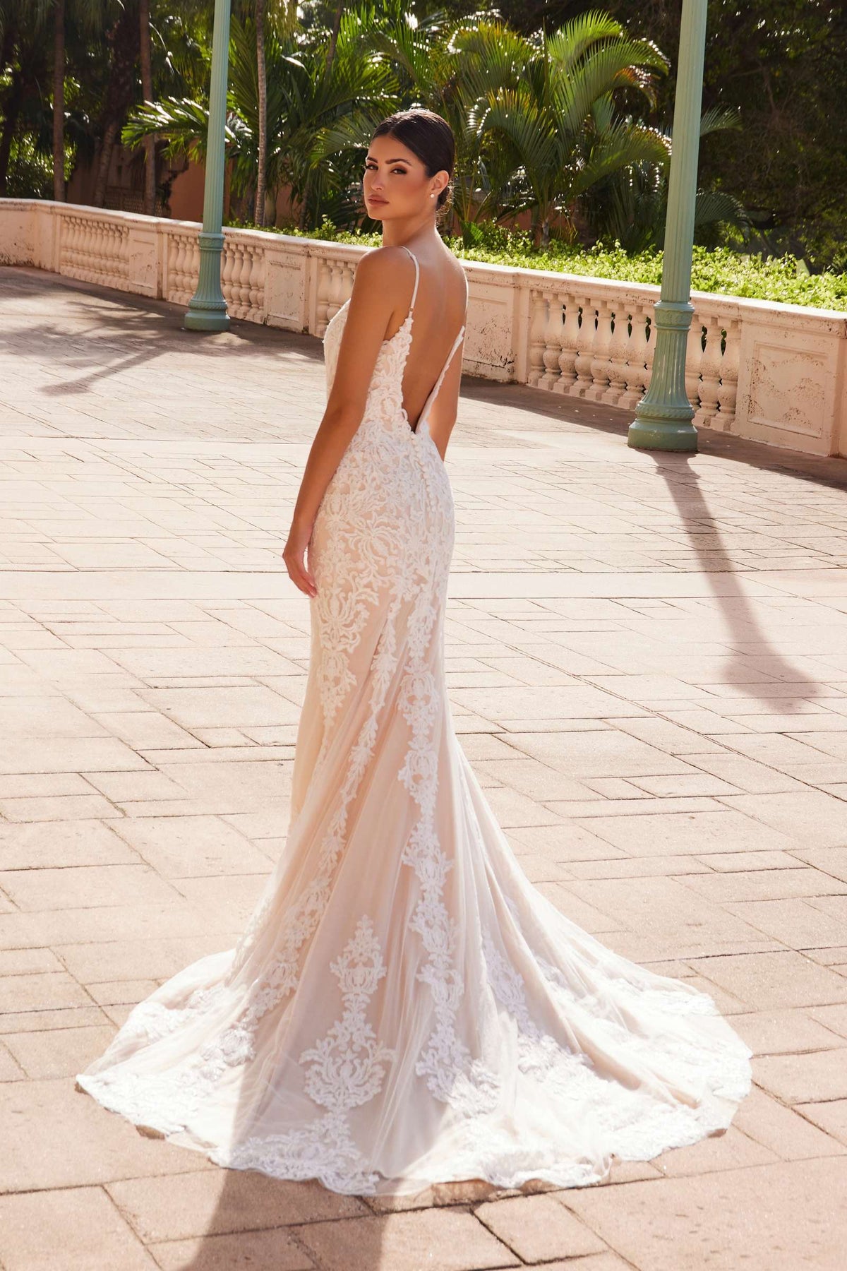 Nox Anabel H494 Spaghetti Strap V-Neckline Long Lace Wedding Gown