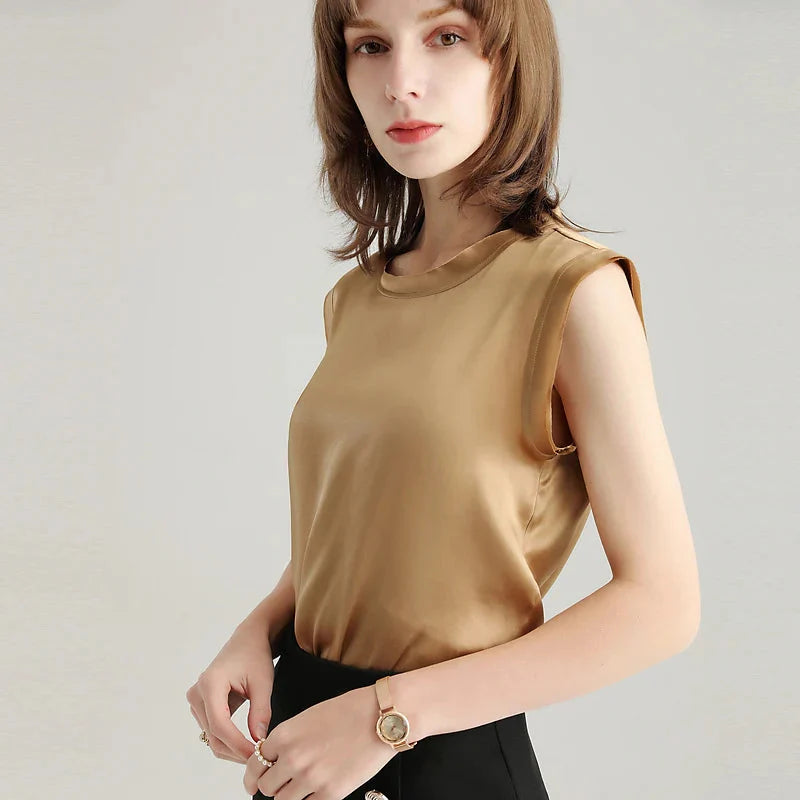 Women's Real Silk Satin Tank Tops Elegant Summer Vests