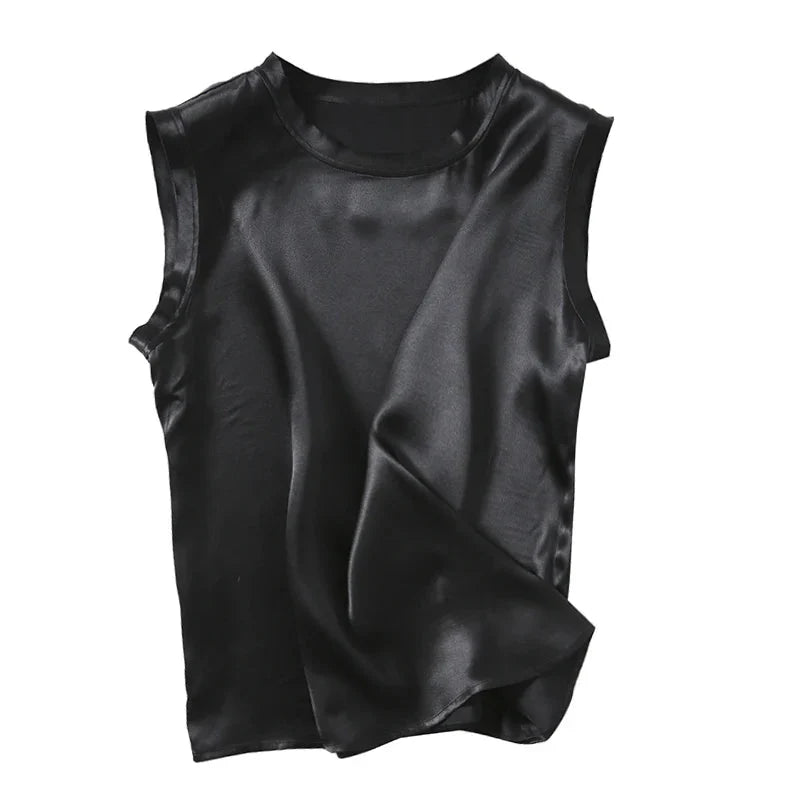 Women's Real Silk Satin Tank Tops Elegant Summer Vests