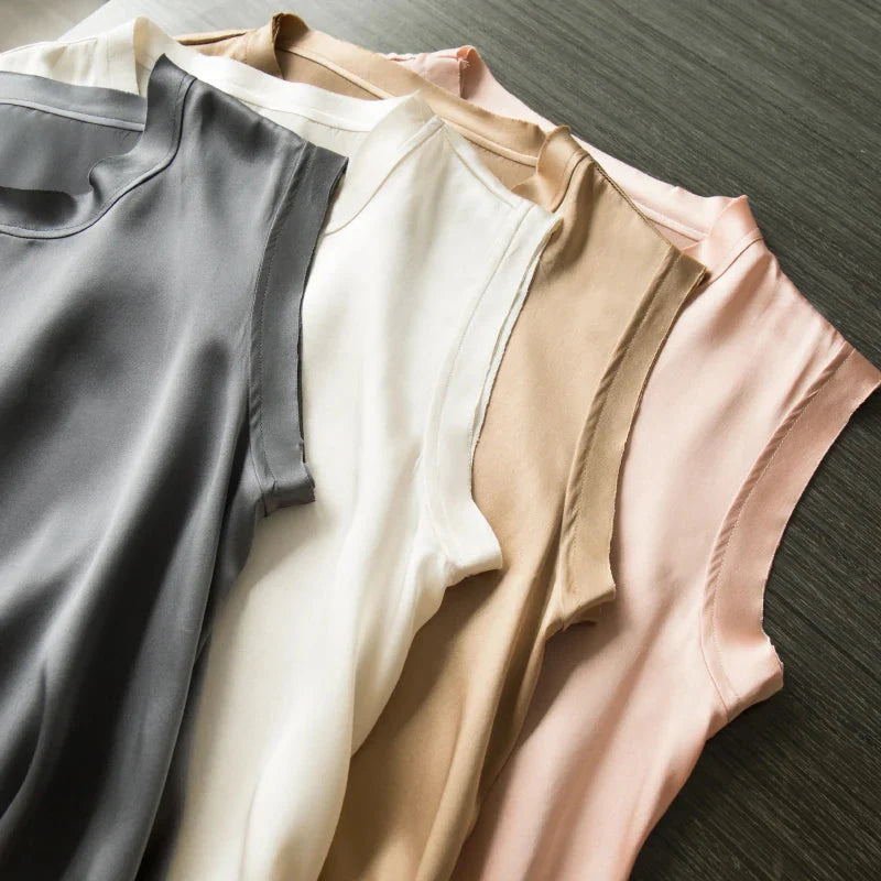 Women's Real Silk Satin Tank Tops Elegant Summer Vests