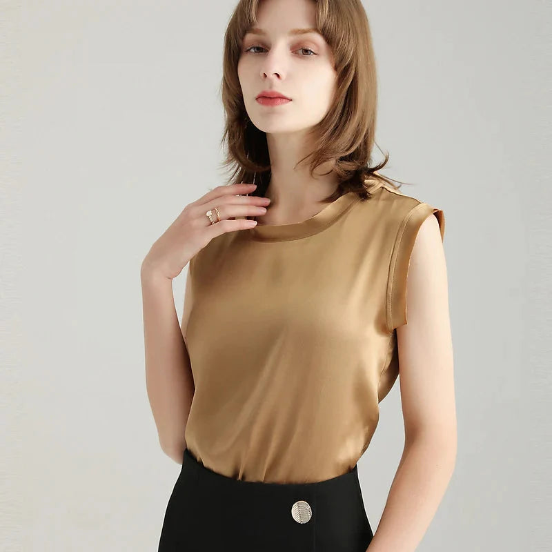 Women's Real Silk Satin Tank Tops Elegant Summer Vests
